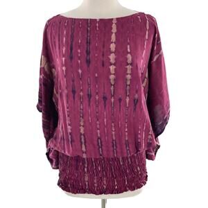 Suzie Blue From Bali Women's Berry Tie Dye Cold Shoulder Top Blouse M/L New